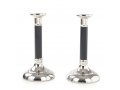 Stainless Steel Silver Candlesticks, Black Stem and Smooth Surface - Small