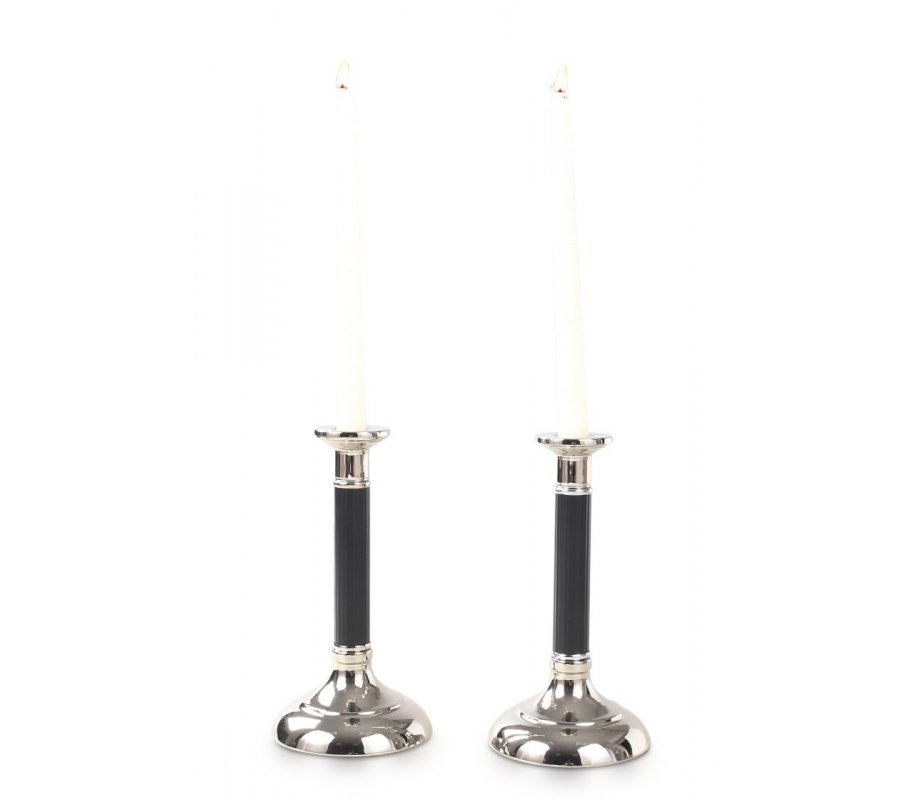 Stainless Steel Silver Candlesticks, Black Stem and Smooth Surface - Small