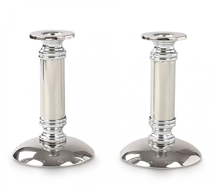 Stainless Steel Silver Candlesticks, Gleaming Smooth Surface - Small Height