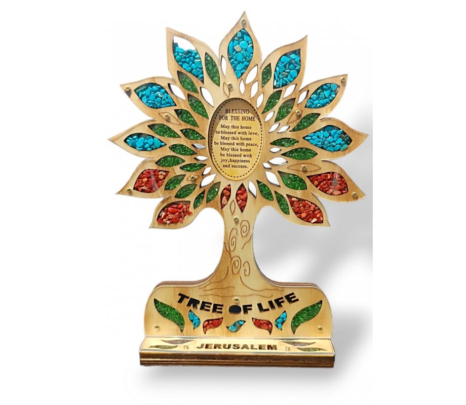 Standing Sculpture, Colorful Tree of Life with Home Blessing - 3 Languages Option