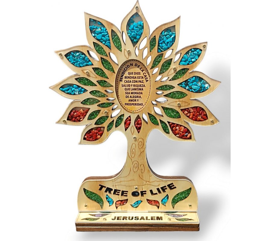 Standing Sculpture, Colorful Tree of Life with Home Blessing - 3 Languages Option