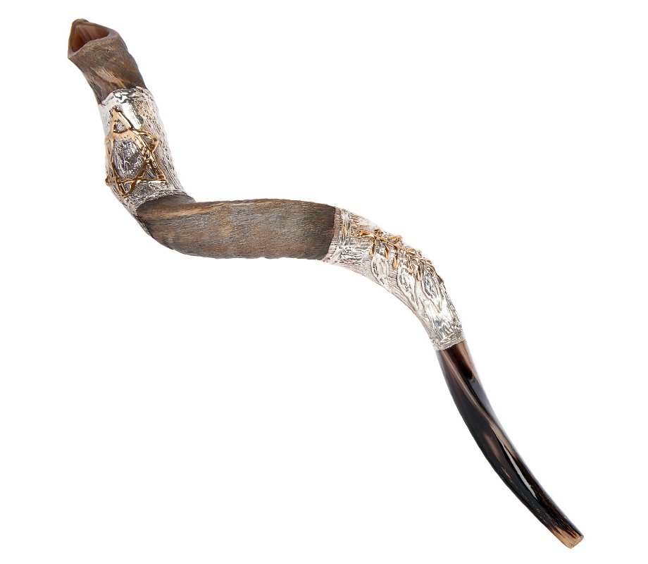 Star of David Leaf Design Sterling Silver Yemenite Shofar