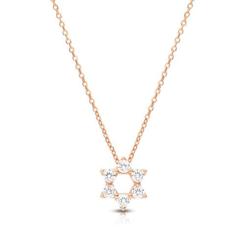 Star of David Pendant on Rose-Gold Plated Sterling Silver Necklace - Zircons