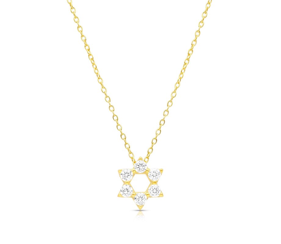 Star of David Pendant on Yellow-Gold Plated Sterling Silver Necklace - Zircons