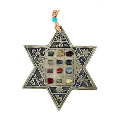 Star of David Wall Hanging with Twelve Tribe and Breastplate Stones - Hebrew