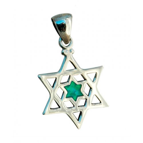 Star of David inside Star of David Silver Opal Pendant