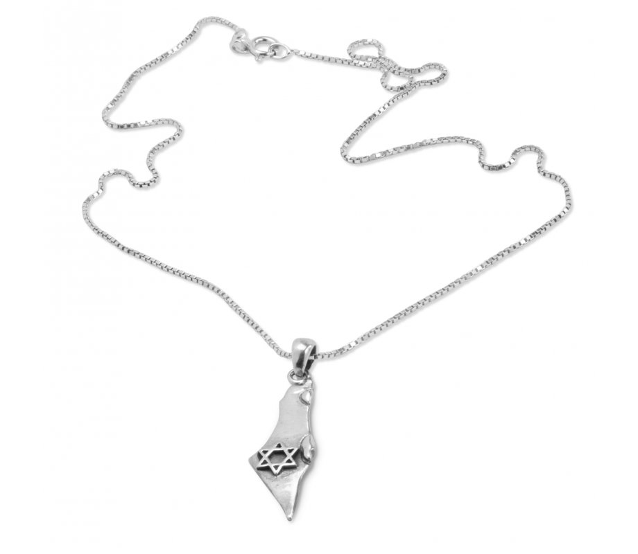 Star of David on Outline of Israel - 925 Sterling Silver Necklace Pendant