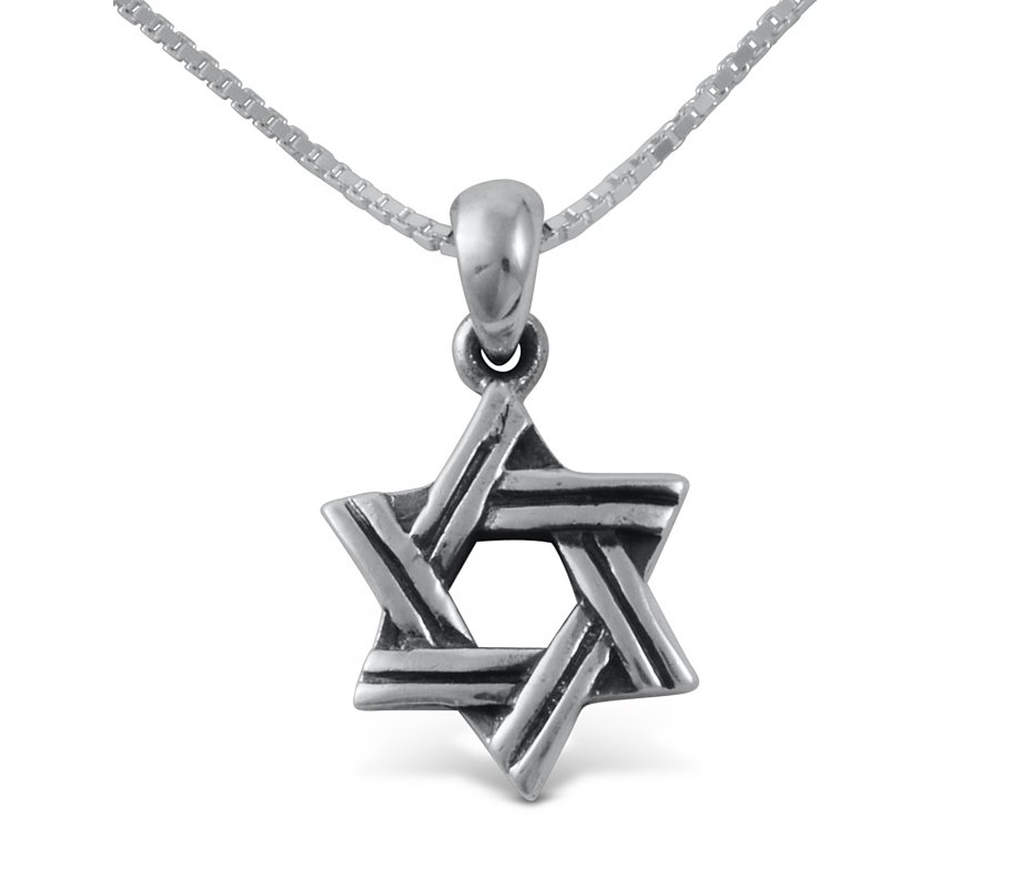 Star of David with Cut Line Design, 925 Sterling Silver Pendant Necklace