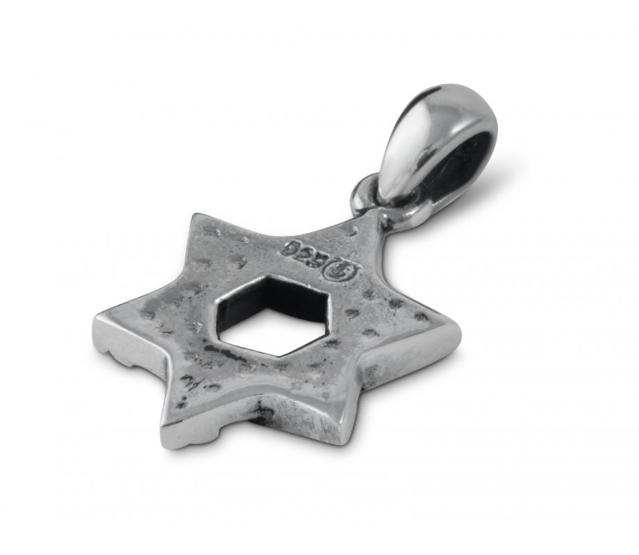 Star of David with Cut Line Design, 925 Sterling Silver Pendant Necklace