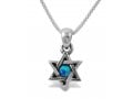 Star of David with Small Cultured Opal, 925 Sterling Silver Pendant Necklace