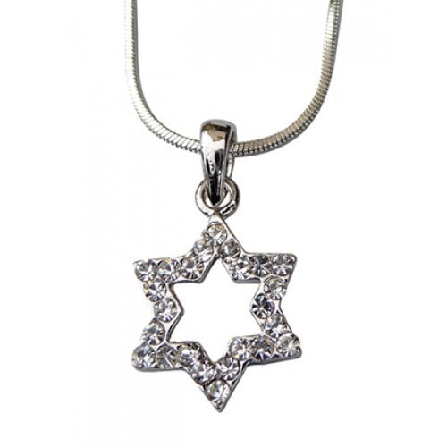Star of David with white stones Rhodium Necklace