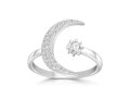 Sterling Silver Adjustable Ring with Zircons - Crescent Moon and Star