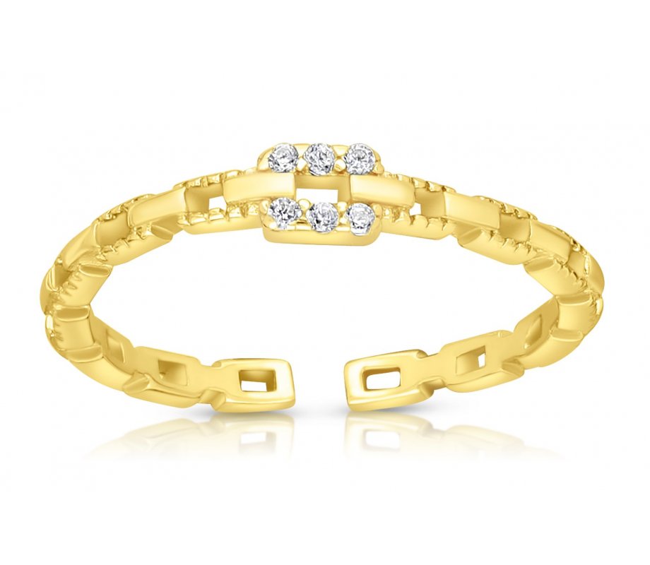 Sterling Silver Adjustable Ring with Zircons, Links Motif - Gold or Silver Choice