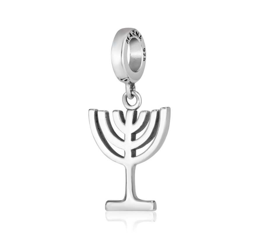 Sterling Silver Bracelet Charm - 7-Branch Temple Menorah