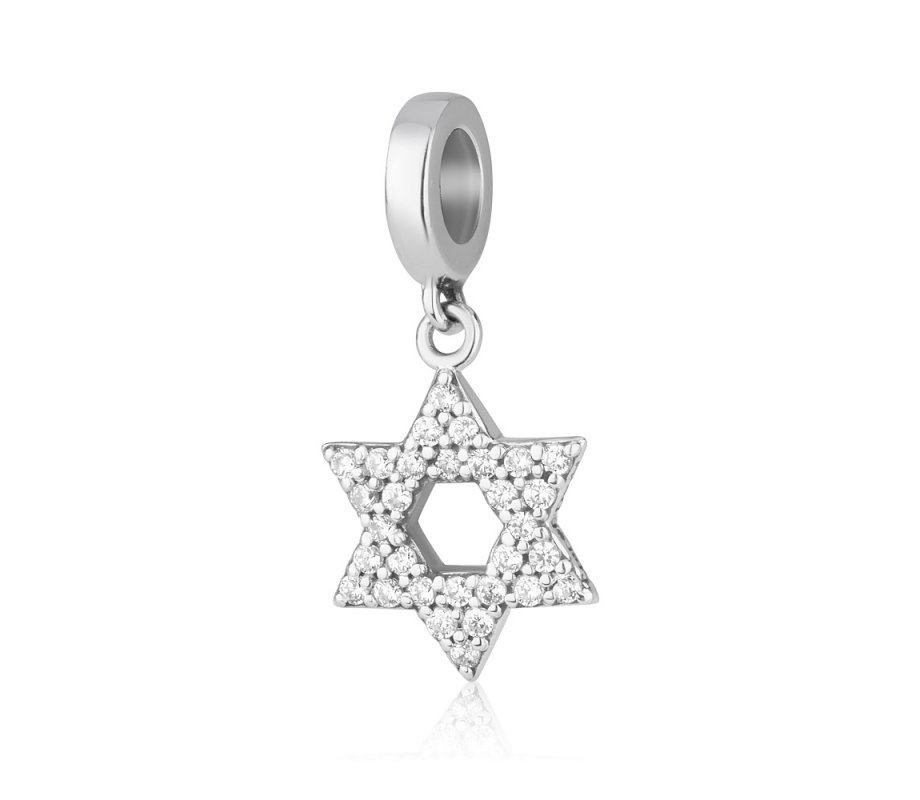 Sterling Silver Bracelet Charm - Star of David Filled with Crystal Stones