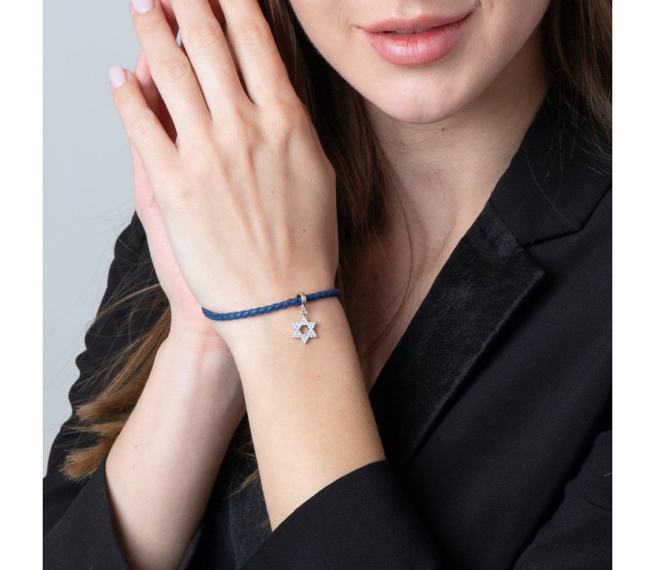 Sterling Silver Bracelet Charm - Star of David Filled with Crystal Stones