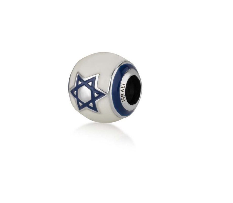 Sterling Silver Bracelet Charm, Blue and White Enamel - Israel Flag