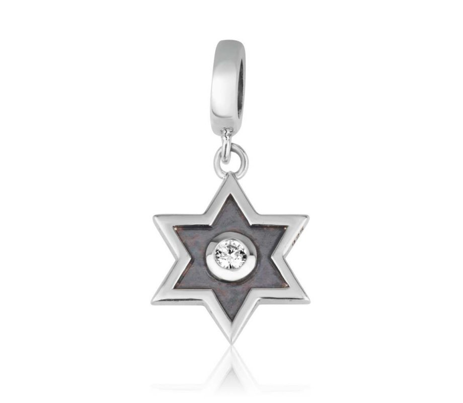 Sterling Silver Bracelet Charm, Star of David - Enamel and Crystal