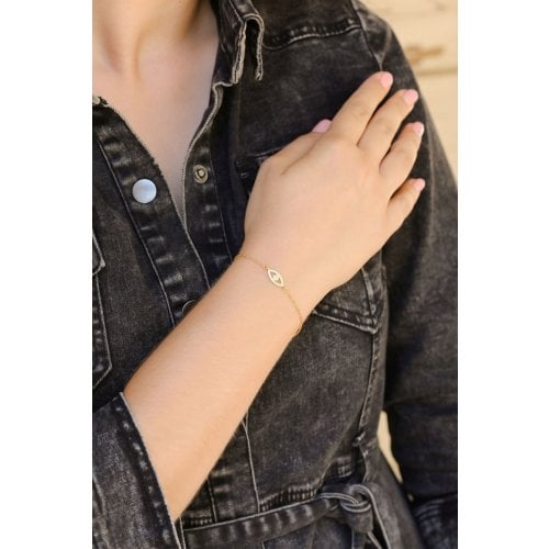 Sterling Silver Bracelet Plated with Yellow Gold  Evil Eye Amulet with Zircons