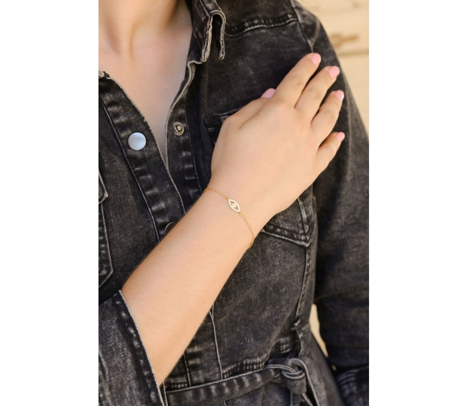 Sterling Silver Bracelet Plated with Yellow Gold – Evil Eye Amulet with Zircons