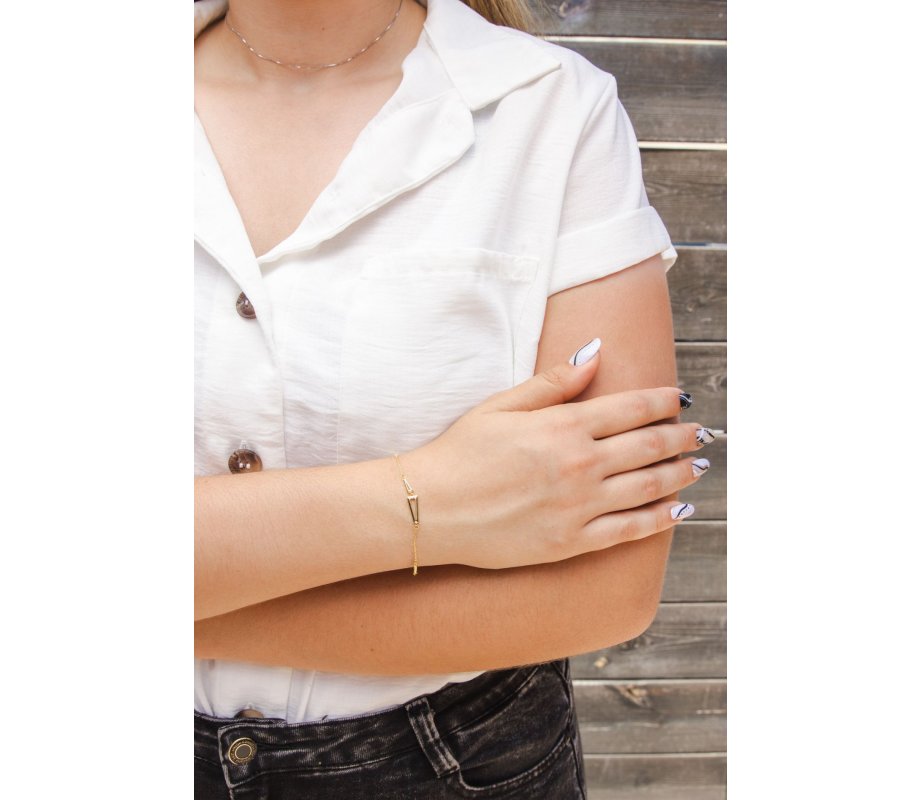 Sterling Silver Bracelet, Yellow Gold Plated - Geometric Triangles & Zircons