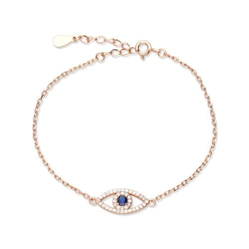 Sterling Silver Bracelet with Blue Evil Eye Protection - Choice of Finish