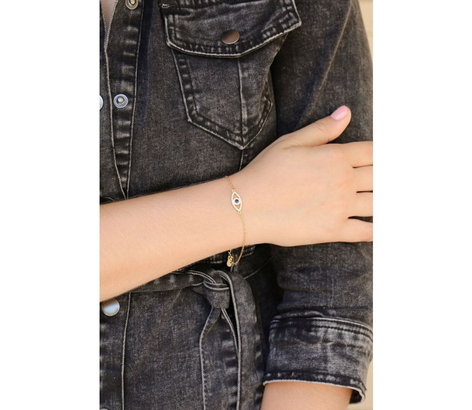 Sterling Silver Bracelet with Blue Evil Eye Protection - Choice of Finish