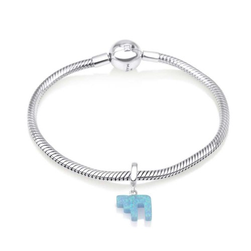 Sterling Silver Charm with Hanging Blue Opal - Chai Hebrew Letters