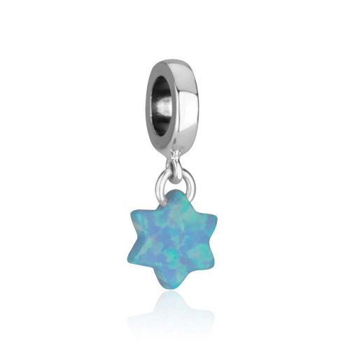 Sterling Silver Charm with Hanging Blue Opal Pendant - Star of David