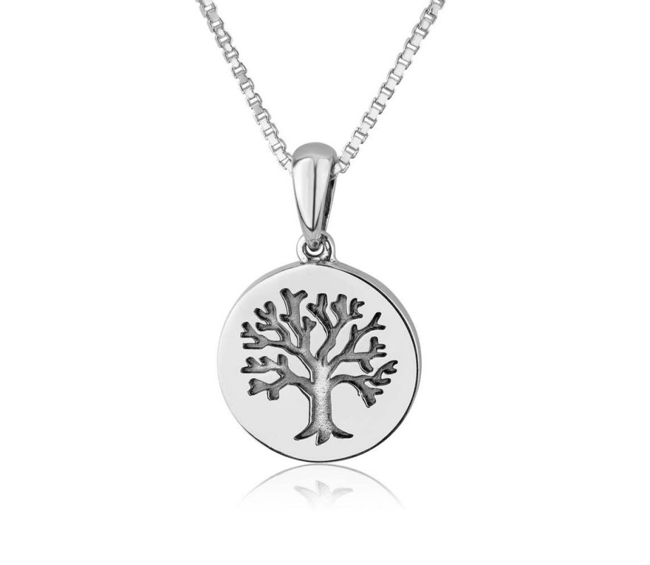 Sterling Silver Circular Pendant Necklace - Tree of Life