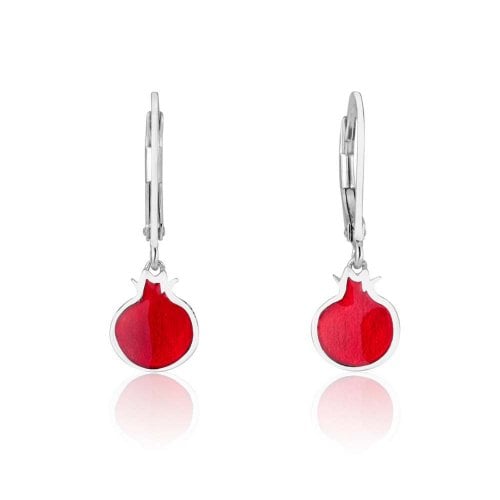 Sterling Silver Dangle Earrings - Red Pomegranates