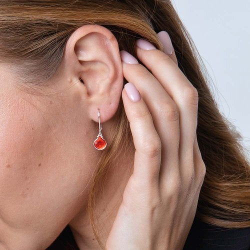 Sterling Silver Dangle Earrings - Red Pomegranates