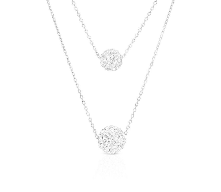 Sterling Silver Double Layered Necklace – Zircon Studded Beads Pendant