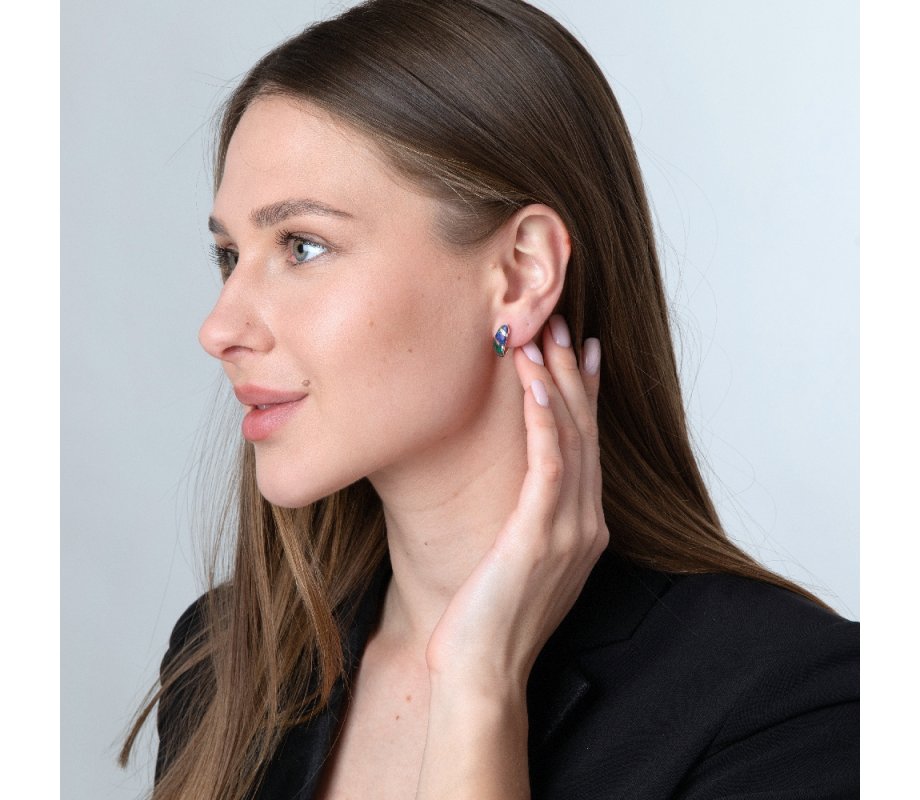 Sterling Silver Earrings, Curved Eilat Stone with Silver Stripes
