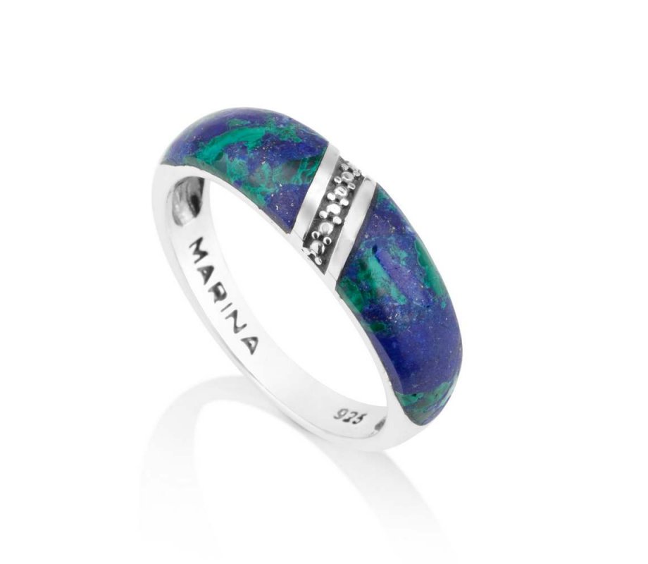 Sterling Silver Eilat Stone Ring with Diagonal Decorative Stripe