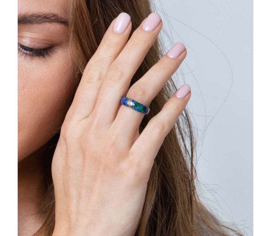 Sterling Silver Eilat Stone Ring with Diagonal Decorative Stripe