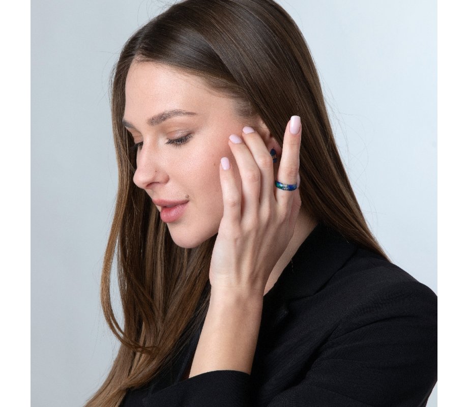 Sterling Silver Eilat Stone Ring with Diagonal Decorative Stripe