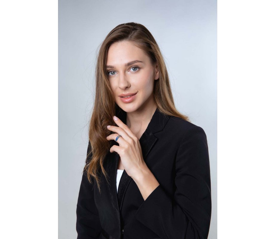 Sterling Silver Eilat Stone Ring with Two Crisscross Decorative Stripes