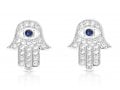 Sterling Silver Hamsa Stud Earrings with Blue and White Zircons - Option Gold