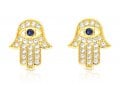 Sterling Silver Hamsa Stud Earrings with Blue and White Zircons - Option Gold