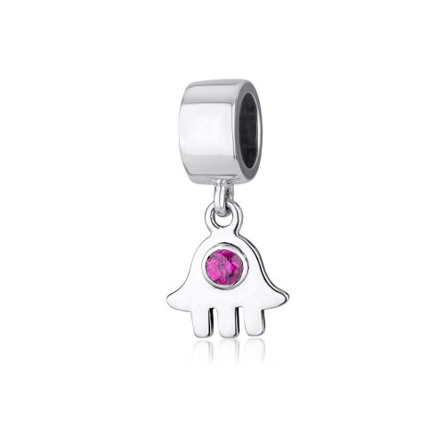 Sterling Silver Hamsa with Red Stone Charm