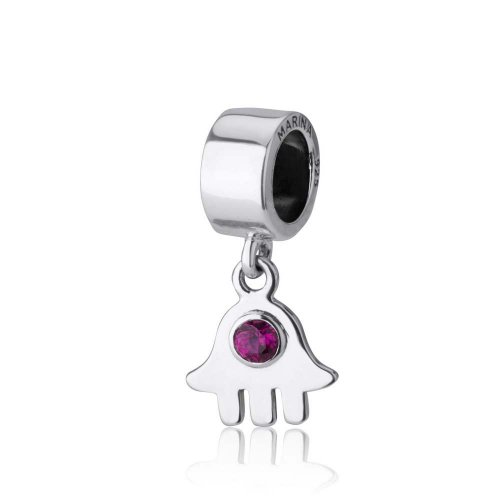Sterling Silver Hamsa with Red Stone Charm