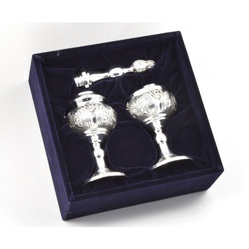 Sterling Silver Havdalah Set Spice Box and Candle Holder - Floral Design