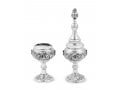 Sterling Silver Havdalah Set with Spice Box and Candle Holder - Swirling Engraving