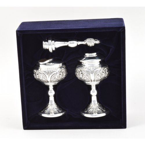 Sterling Silver Havdalah Set with Spice Box and Candle Holder - Swirling Engraving