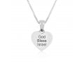 Sterling Silver Heart Necklace - Israeli Flag Image and a Blessing on Reverse