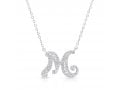 Sterling Silver Initial Letter Pendant Necklace with Glittering Zircons