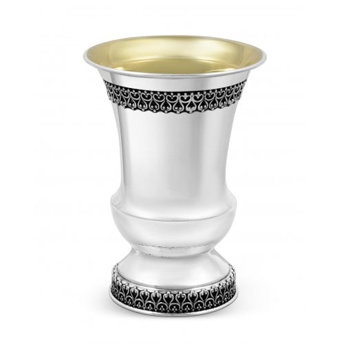 Sterling Silver Kiddush Cup and Plate Set - Filigree Loop Design