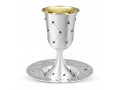 Sterling Silver Kiddush Goblet with Matching Plate - Diamond Flower Design