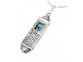 Sterling Silver Mezuzah Pendant Necklace with Jerusalem Design and Roman Glass